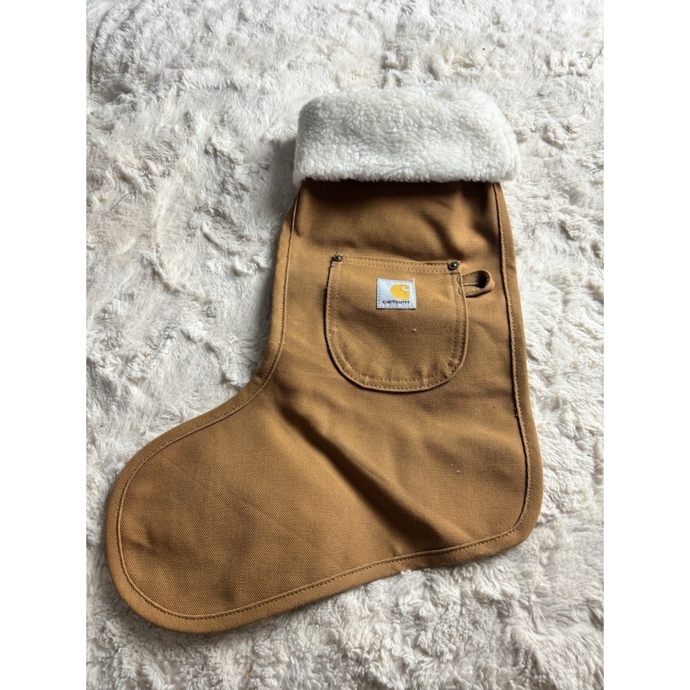CARHARTT Christmas Stocking Brown Duck Canvas White Sherpa Cuff‎ Man Gift NWOT